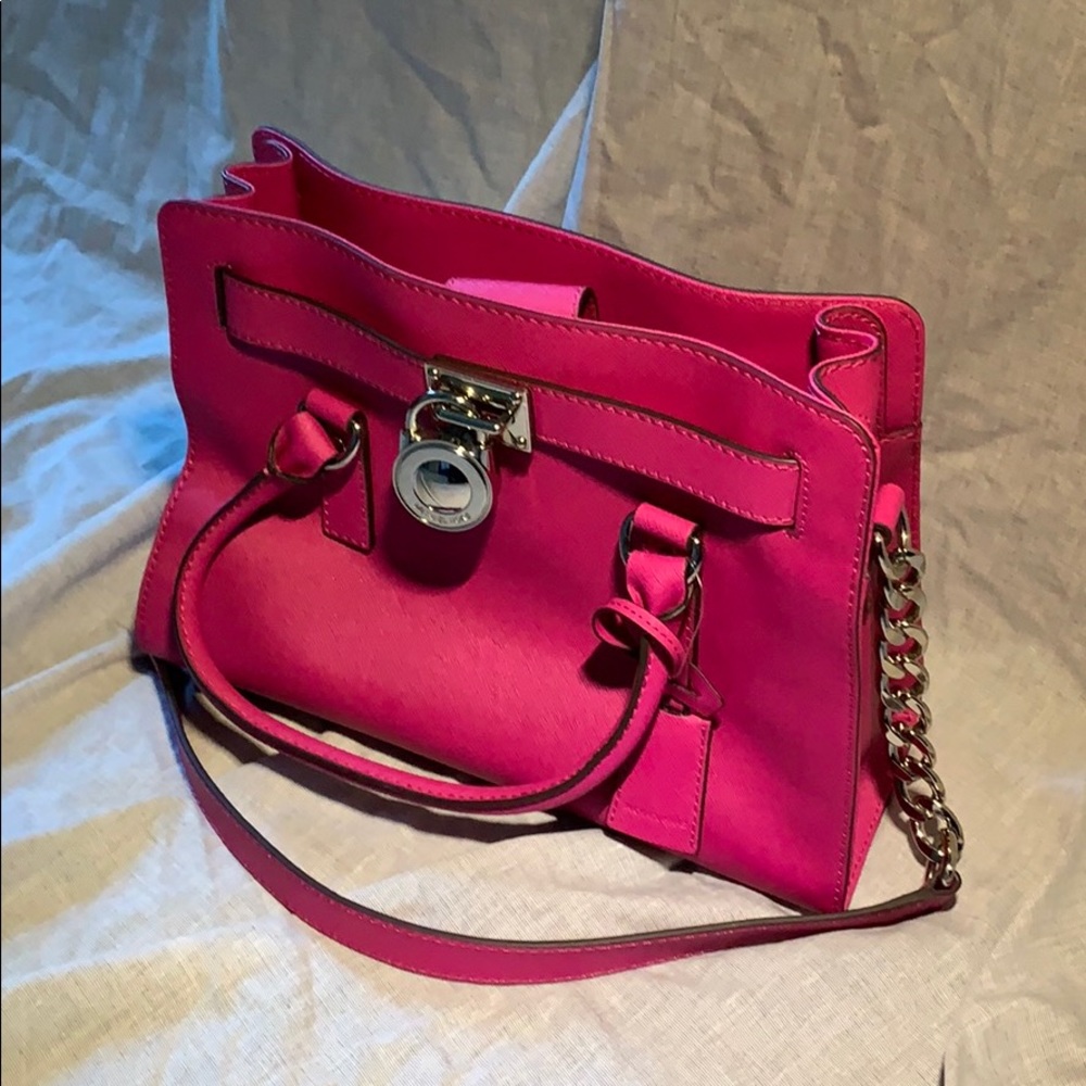 Michael Kors Hamilton Fuschia Learher Satchel